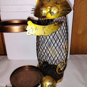 Cat wine bottle stand with cork storage